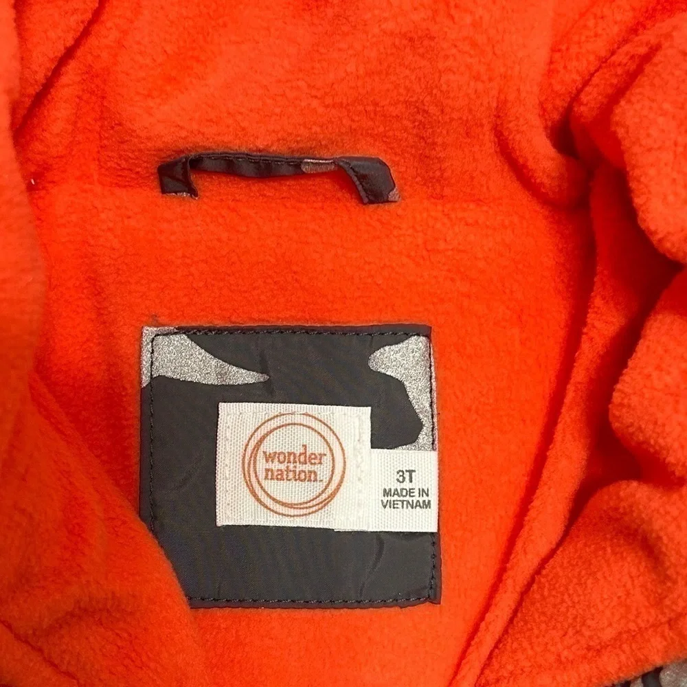 Wonder Nation Dinosaur Puffer Jacket NWT 3T Gray Orange Fleece Lined Kids